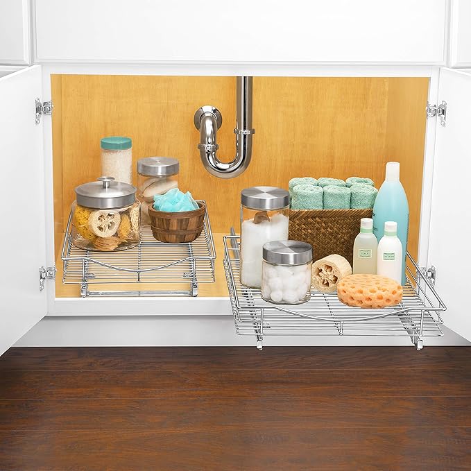 LYNK PROFESSIONAL® Pull Out Cabinet Organizer, 11" x 21" Slide Out Drawers for Kitchen Cabinets - Sliding Pull-Out Pantry Shelves – Home Shelf Organizers - Lifetime Ltd. Warranty, Chrome