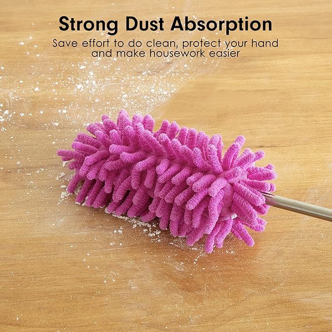 Microfiber Duster for Cleaning, Tukuos Hand Washable Dusters with 2pcs Replaceable Microfiber Head, Extendable Pole, Detachable Cleaning Brush Tool for Office, Car, Window, Furniture, Ceiling Fan