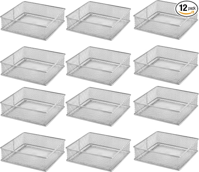 YBM HOME Silver Mesh Drawer Cabinet and or Shelf Organizer Bins, School Supply Holder Office Desktop Organizer Basket (12, 6x6x2 Inch)