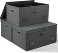 Graciadeco 75 Quarts Extra Large Decorative Storage Bins with Lids, 3 Packs Dark Gray Collapsible Storage Bins with Lids, Stackable Storage Bins Decorative Box Storage With Lid Extra Large