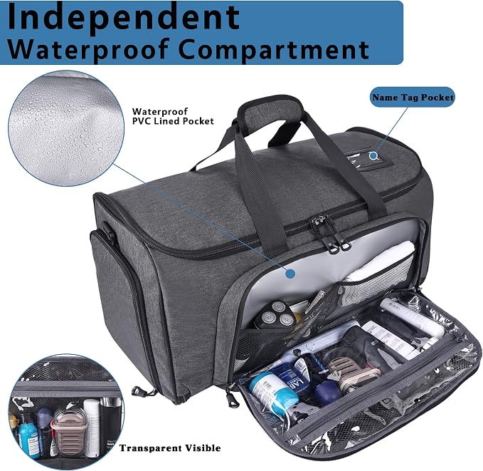 HILOMON Garment Duffle Bags for Travel, YKK Zippers Carry On Convertible Suit Bag with Waterproof Compartment & Shoe Compartment & Shoulder Strap