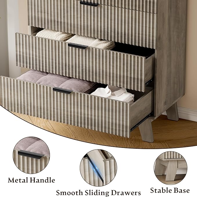 BORNOON 39" Tall Dresser for Bedroom, 4-Drawer Fluted Chest of Drawers, Modern Wood Highboy with Deep Storage, Metal Slides & Handles, Anti-Tip Kit, Vertical Clothes Organizer for Apartment, Nursery