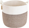 Goodpick Jute Woven Basket for Blankets Clothes Organizing，Cotton Rope, 40L | Soft Blanket & Laundry Basket with Handles, Baby Toy Storage Basket for Living Room, Playroom, Nursery, Brown