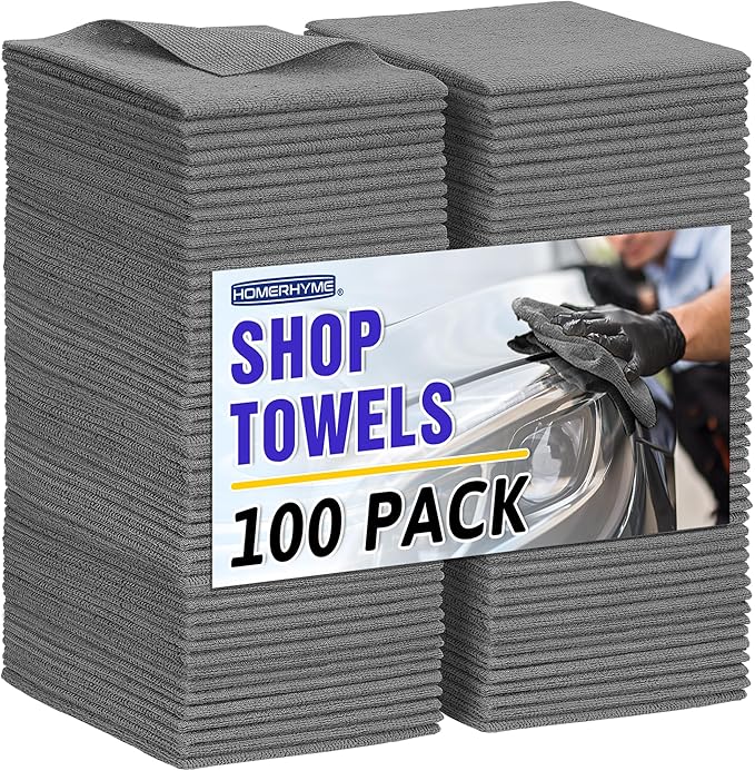 HOMERHYME Microfiber Cleaning Cloth, 100 Pack Cleaning Rags Microfiber Towel Bulk Absorbent Lint-Free WashCloths, All-Purpose Towels for Cars, Shop, Automotive, Garage, Home Kitchen 11.5"*11.5", Grey