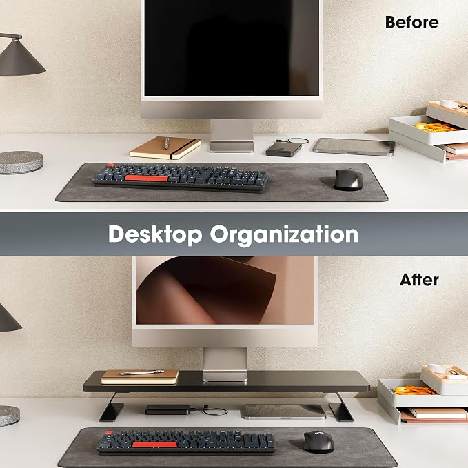 Fenge Monitor Stand Riser, 31.5 Inch Desk Top Shelf for 2 Monitors, Computer Stands for Desk, Wood & Steel Desktop Riser for Laptop, PC, Printer