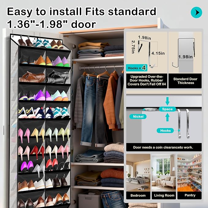 Kotkn 10-Tier Over the Door Shoe Organizer, 20 Pockets Holds 20-30 Pairs, Heavy-Duty Oxford Fabric with Hexagon Mesh for Boots & Sneakers-White
