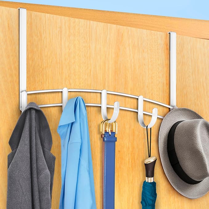 LYNK Professional® Home™ Over the Door Hooks - 5 Hook – Over the Door Coat Rack - Over the Door Hanger - Hanging Towels or Clothes - Bathroom, Bedroom, Laundry Room - Lifetime Ltd. Warranty, White