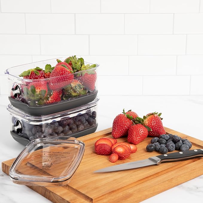 Progressive ProKeeper Stackable Produce ProKeeper Storage Container with Stay-Fresh Vent System (PKS-912 (1.2 qt Berry Keeper))