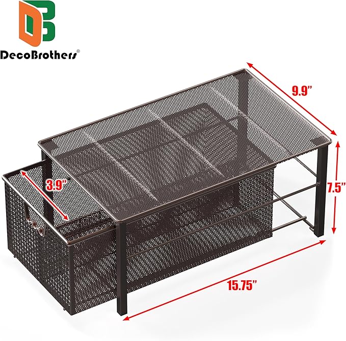 Deco Brothers Stackable Pull Out Cabinet Sliding Basket with Dividers, Large, Bronze