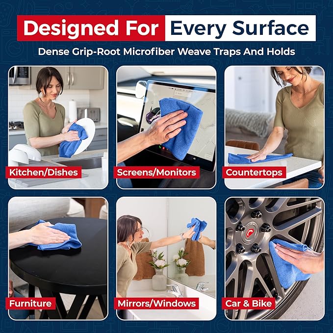 USANOOKS Premium 300GSM Microfiber Cleaning Cloth - 12.5"x12.5" High Performance - 1200 Washes, Ultra Absorbent Microfiber Towels for Cars Undercarriage, Rims & Engine Bay Cleaning - Microfiber Cloth