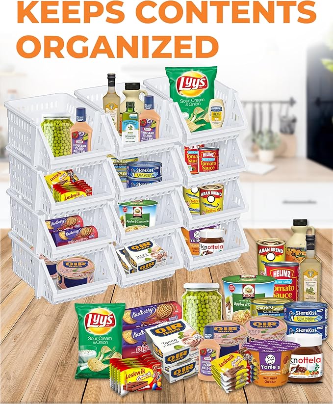 Skywin TidyFriend Small Stackable Storage Bins for Toy Organizer and Storage 8 Pack, Toy Storage Organizer for Kids Room and Home Organization (White)