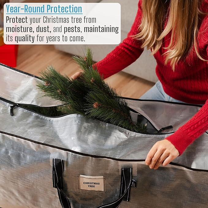VENO Clear Christmas Tree Storage Bag - Fits 7.5 Ft Artificial Trees, Heavy Duty Large Bags with Zipper, Durable Handles, and Labeling Card Slot, Alternative to Storage Boxes with Lids