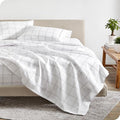 Bare Home King Sheet Set - Luxury 1800 Ultra- Soft Double Brushed Microfiber - Deep Pockets - Easy Fit - 4 Piece Bedding Sheet Set (King, Modern Plaid - White/Grey)