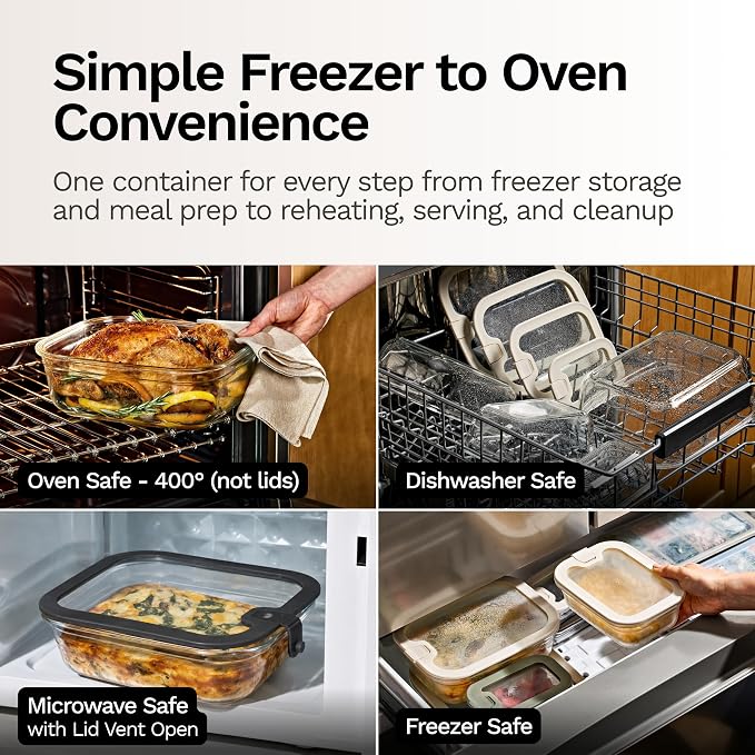 Naked Kitchen 8-Piece Food Storage Containers with Lids – Nesting Borosilicate Glass Meal Prep Containers with Leak-Proof Airtight Seal – BPA Free, Microwave, Oven, Freezer & Dishwasher Safe – Green