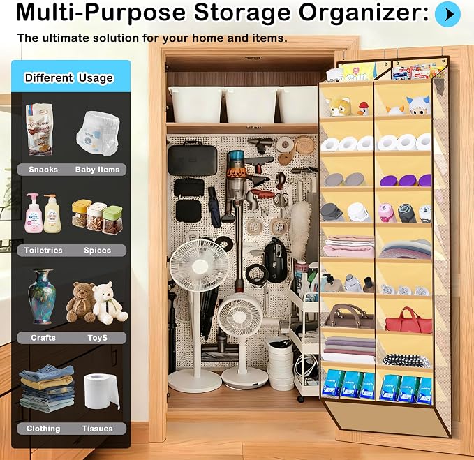 Kotkn 10-Tier Over the Door Shoe Organizer, 20 Pockets Holds 20-30 Pairs, Heavy-Duty Oxford Fabric with Hexagon Mesh for Boots & Sneakers, Beige