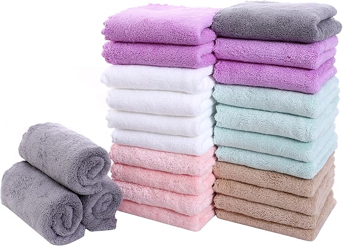 24 Pack Kitchen Dishcloths - Does Not Shed Fluff - Reusable Dish Towels, Dish cloths, Super Absorbent Coral Fleece Cleaning Cloths, Nonstick Oil Washable Fast Drying, 10 x 20 Inch (Multicolor)