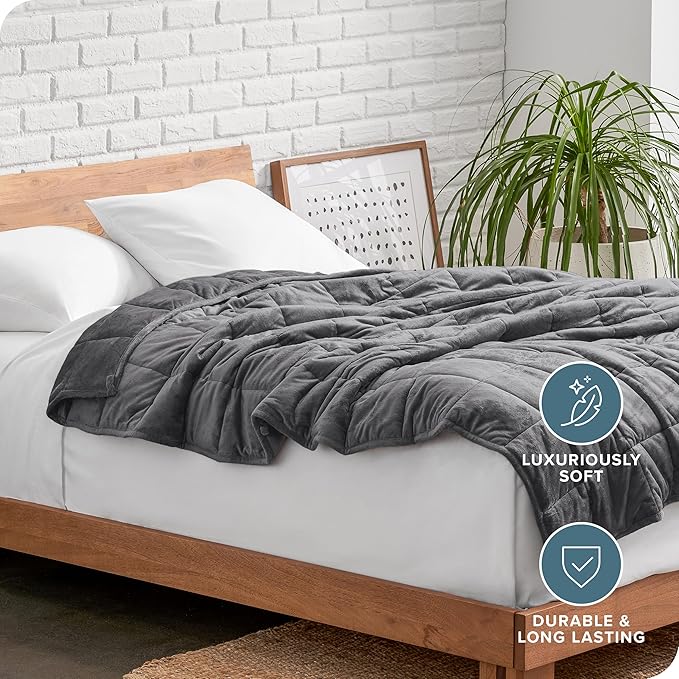 Bare Home Weighted Blanket King Size 25lb (80" x 87") for Adults - Minky Fleece - Premium Heavy Blanket Nontoxic Glass Beads (Grey, 80"x87")