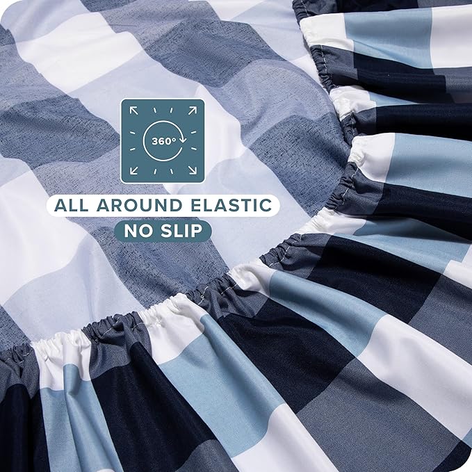 Bare Home Split King Sheet Set - 1800 Ultra-Soft Microfiber Bed Sheets - Double Brushed - Deep Pockets - Easy Fit - 5 Piece Set - Bedding Sheets & Pillowcases (Split King, Gingham Blue)