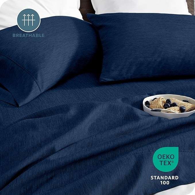 Bare Home Split King Sheet Set - 1800 Ultra-Soft Microfiber Double Brushed - Deep Pockets - Easy Fit - 5 Piece Set - Bed Sheets (Split King, Heathered Dark Blue)