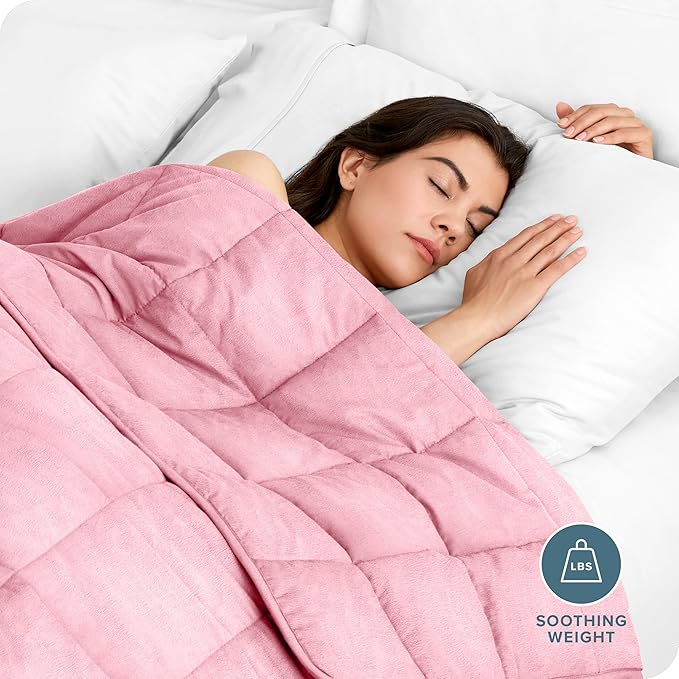 Bare Home Weighted Blanket Twin or Full Size 7lb (40" x 60") for Adults - Minky Fleece - Premium Heavy Blanket Nontoxic Glass Beads (Light Pink, 40"x60")