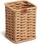U Brands Woven Pencil Cup, Rattan-Inspired Wicker Style Office Organization Supplies, Natural Wood, 1 Count
