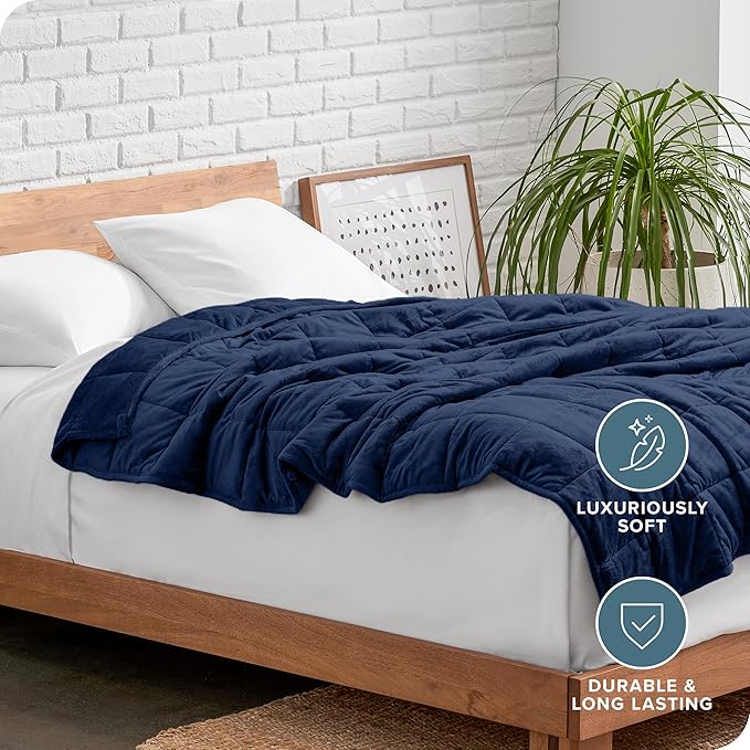 Bare Home Weighted Blanket King Size 30lb (80" x 87") for Adults - Minky Fleece - Premium Heavy Blanket Nontoxic Glass Beads (Dark Blue, 80"x87")