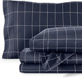 Bare Home Queen Sheet Set - Luxury 1800 Ultra-Soft Microfiber Bed Sheets - Double Brushed - Deep Pockets - Easy Fit - 4 Piece Set - Bedding Sheets & Pillowcases (Queen, Grid - Midnight/White)