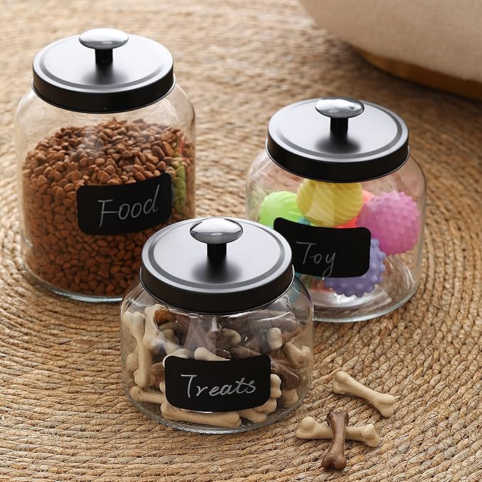 Hyperspace Clear Glass Kitchen Canister Set, Cookie Jar, Food Storage Container, Bathroom Jar with Metal Airtight Lid (Black)
