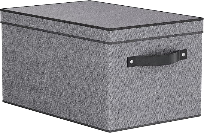 Storage Bin with Lid, 15 x 9.8 x 8.3 Inch Storage Box for Organizing with Handles, Decorative Linen Closet Organizer, Gray, 1-Pack