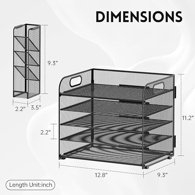 SUPEASY 5 Tier Desk Organizer with Handle & Removable Pen Holders, Mesh Paper/File Organizer for Desk, Paper Letter Tray Organizer for Office Supplies (Black)