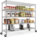 48" W x 24" D x 81" H Storage Shelves Heavy Duty with Wheels 5 Tier Adjustable Wire Garage Shelving Rolling Metal Organizer Shelf Utility Rack for Commercial Warehouse,Kitchen Chrome