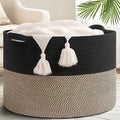 Goodpick 115L Extra Large Blanket Basket, Kids Toy Storage for Nusery Room | 23.5 x 23.5 x 15.8 In Woven Basket for Storage, Kids Toy Storage for Playroom, Laundry Basket for Towels, Black & Mix Jute