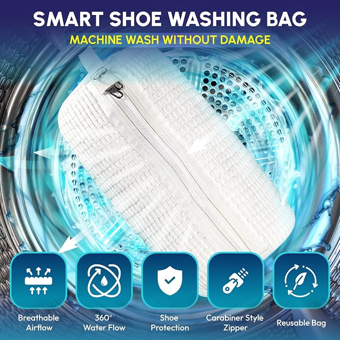 Shoe Washing Bag for Washing Machine, Reusable Shoes Laundry Bag with Zipper Lock, Dual Compartment for Sneakers, Trainers & Kids Shoes (2)