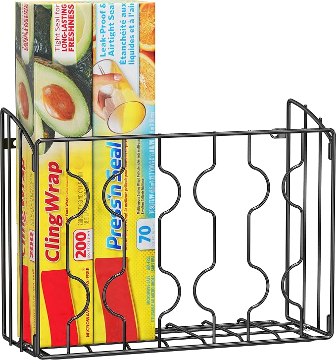 Simple Houseware Wall Door Mount Kitchen Wrap Organizer Rack, Black
