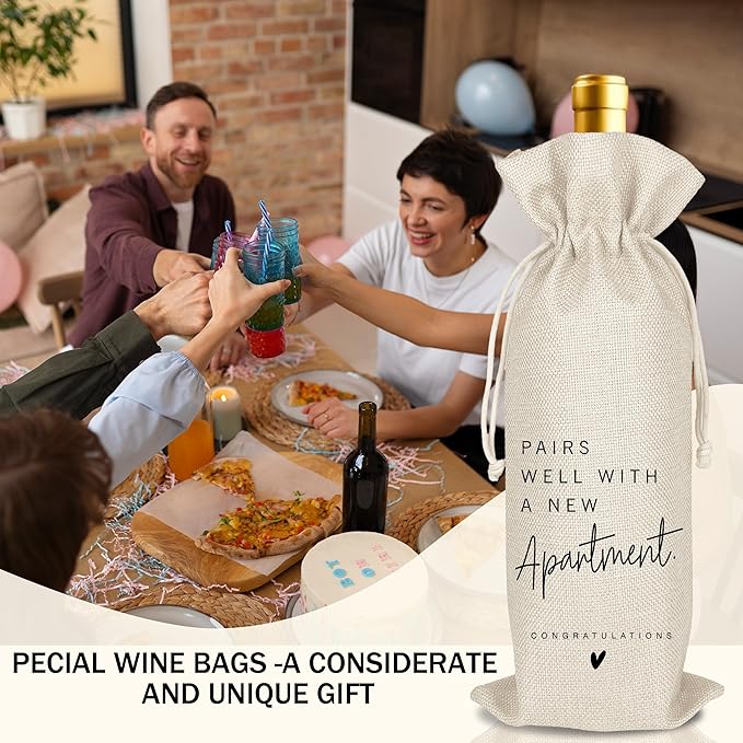 New Apartment Housewarming Gifts Pairs Well with a New Apartment Wine Gifts Bag First Home Gift Housewarming Party Decorations House Warming Gift for Women Men Couple Reusable Wine Wrap Bag (A21)