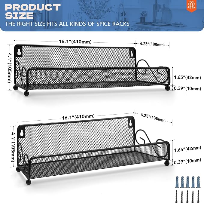 2 pack spice rack organizer for wall mounted or countertop , Jars Storage Organizer, Cabinet Holder, kitchen metal spice seasoning storage for RVs, Cabinet, Pantry Doors, Bathroom, Shower, Home Decor