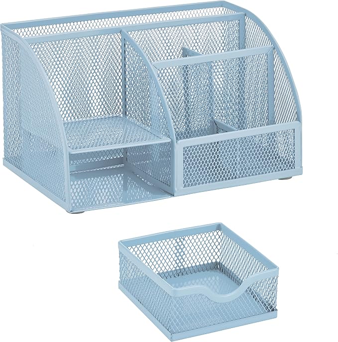 Annova Mesh Desk Organizer Office with 7 Compartments + Drawer/Desk Tidy Candy/Pen Holder/Multifunctional Organizer (New Blue23)