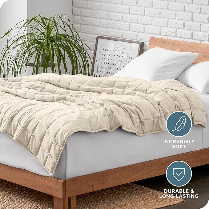 Bare Home Weighted Blanket Full or Queen Size 12lb (48" x 72") for Adults - All-Natural 100% Cotton - Premium Heavy Blanket Nontoxic Glass Beads (Sand, 48"x72")