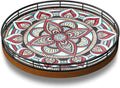 10.2-Inch Boho Lazy Susan with Oak Base and 3D Textured Ceramic Tile | Rotating tray with raised boho ceramic texture, oak base and walnut finish for dining tables, counters and coffee bars.