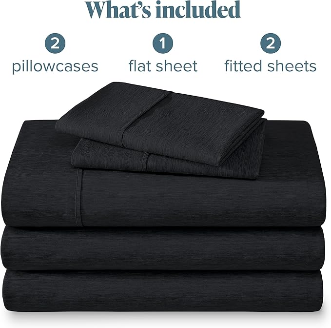 Bare Home Split California King Sheet Set - 1800 Ultra-Soft Microfiber Double Brushed - Deep Pockets - Easy Fit - 5 Piece Set - Bed Sheets (Split Cal King, Heathered Black)