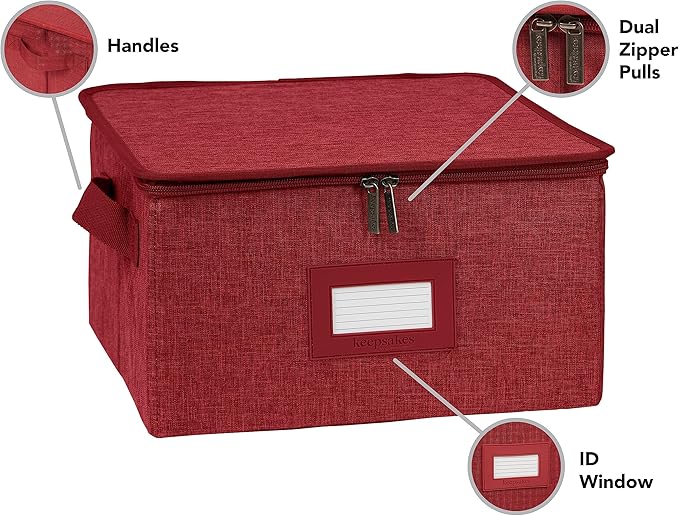 Covermates Keepsakes Zip-Top Storage Box Set, 3 Pack Heavy Duty Polyester Organizer Bins, Stackable Design, ID Window, Reinforced Handles, Closet Home Storage, Red Heather
