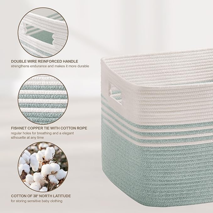 100L Extra Large Woven Laundry Basket Hamper with Handles, Green | 24"x16"x16", collapsible wicker hamper, storage for dirty clothes, toys, blankets, gifts, living room, bedroom, bathroom