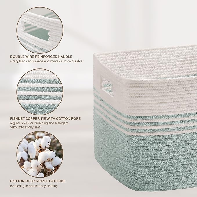 72L Large Woven Laundry Basket Hamper with Handles, Green | 22"x17"x12", collapsible wicker hamper, storage for dirty clothes, toys, blankets, gifts, living room, bedroom, bathroom