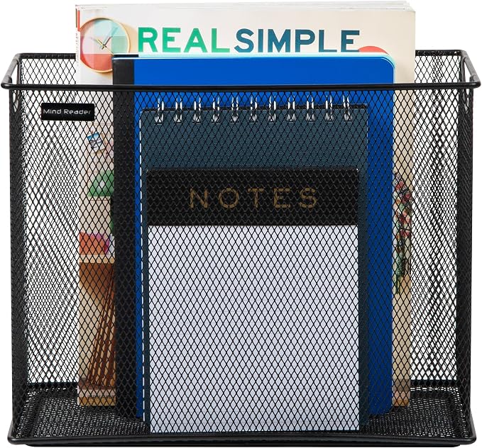 Mind Reader Vertical File Storage, Desktop Organizer, Hanging Files, Office, Metal Mesh, 12.25" L x 5.5" W x 10" H, Black (Pack of 6)