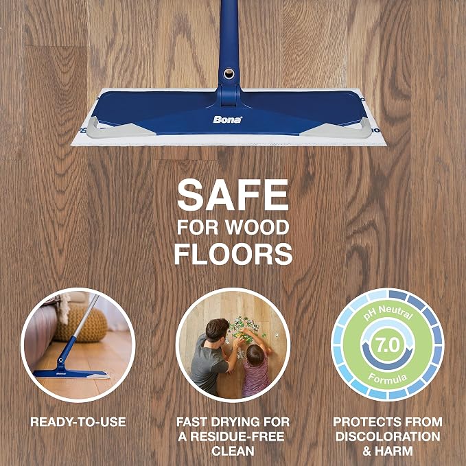 Bona Hardwood Floor Disposable Wet Cleaning Pads - unscented - Use Mops - Residue-Free Floor Cleaning Solution for Wood Floors 12 Count (Pack of 2)