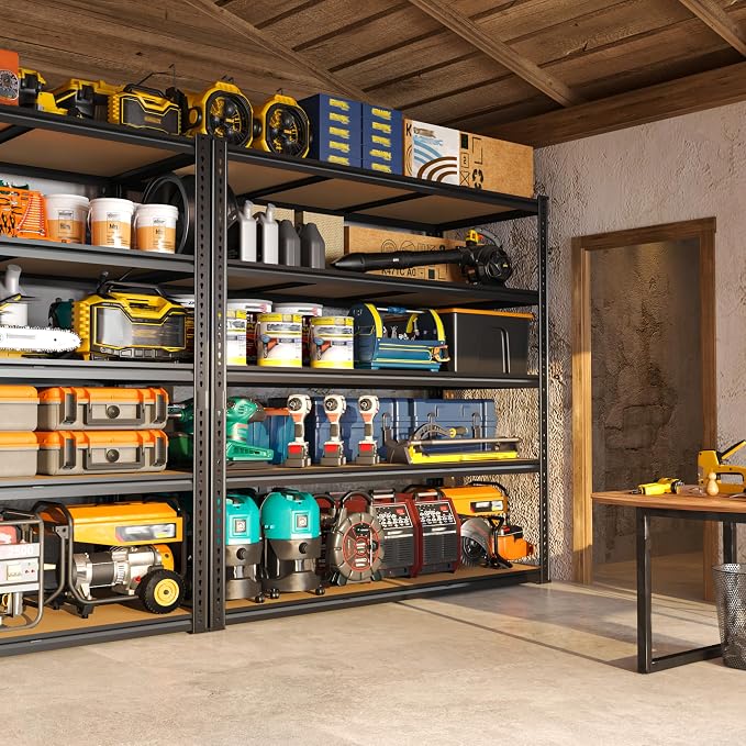 48" W Garage Shelving Heavy Duty 2800LBS Garage Storage Shelves, 5 Tier Adjustable Metal Shelving Unit Utility Rack Shelf for Warehouse, Pantry, Closet, Kitchen Industrial72" H x 48" W x 18" D, Black