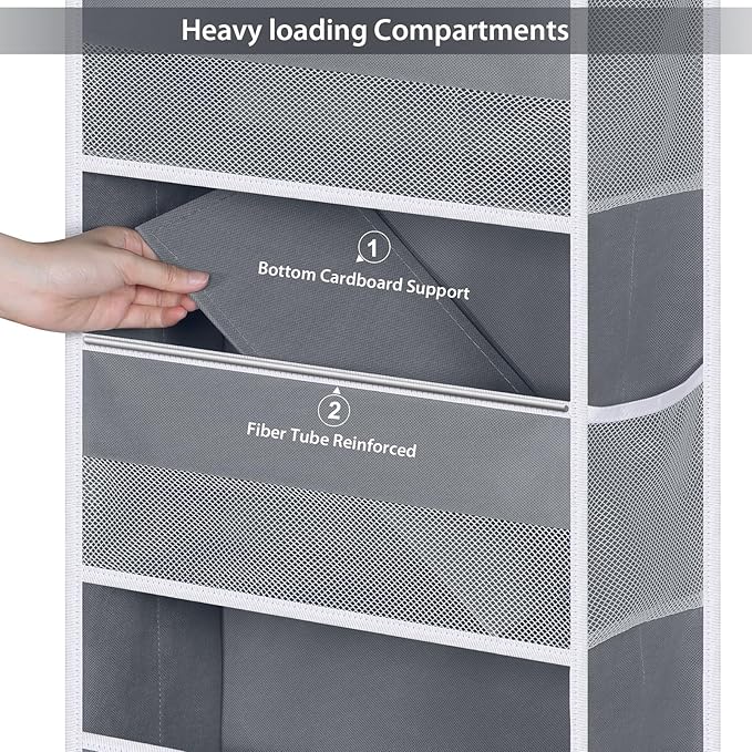 Univivi Over Door Hanging Organizer Storage with 5 Large Pockets and 2 Small PVC Pockets for Cosmetics Wall Hanging Storage Organizer for Pantry Baby Nursery Bathroom Closet Dorm(Grey)