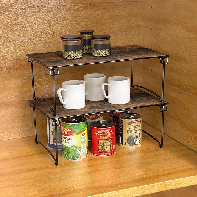 Deco Brothers Stackable Cabinet Shelf, 2 Pack, Rustic Brown