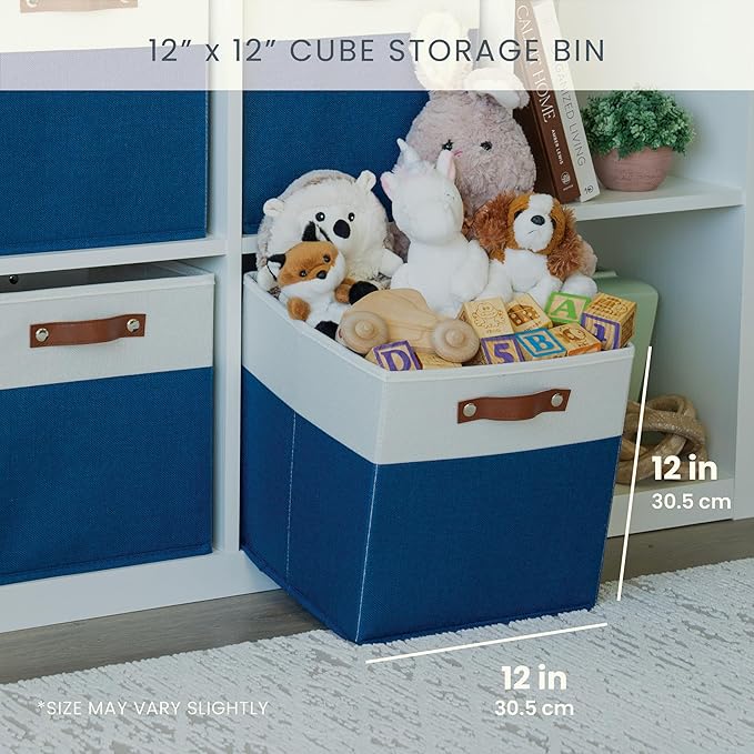 OrganiHaus 12x12 Cube Storage Bins, Set of 4 - Fabric Storage Cubes | Sturdy, holds its shape; odor-free; fits 12-inch cube shelves; vegan leather handles