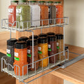 Simple Houseware 2-Tier Spice Rack Slide Out Wire Basket Drawer, Silver | 2-Tier Spice Rack Slide Out Wire Basket Drawer Organizer